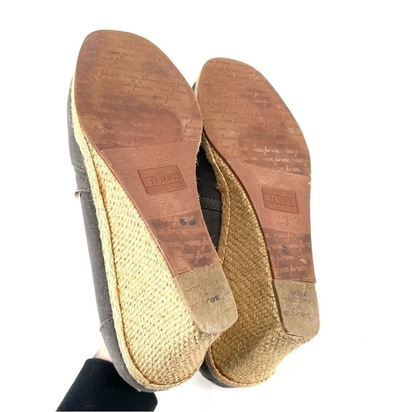 TOMS Calypso Ashgray Espadrille Peep Toe Wedge Comfort Canvas Heel - Picture 7 of 8